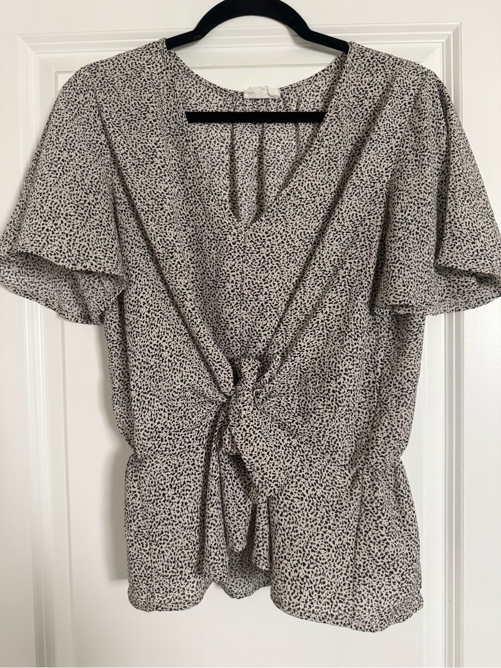 Sienna Sky Cream Blouse with Black Dot Print and Front Tie